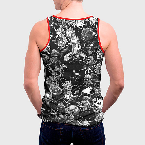 Мужская майка без рукавов DOTA 2 ВСЕ ПЕРСОНАЖИ ЧЁРНО БЕЛЫЙ / 3D-Красный – фото 4
