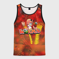 Майка-безрукавка мужская Worms червяк и граната, цвет: 3D-черный