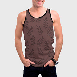 Майка-безрукавка мужская Веточки с черными листьями на коричневом фоне, цвет: 3D-черный — фото 2