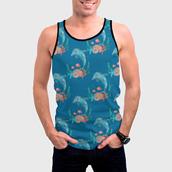 Майка-безрукавка мужская Дельфины Море паттерн, цвет: 3D-черный — фото 2