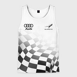 Майка-безрукавка мужская Audi Quattro, Ауди Кватро, Финишный флаг, цвет: 3D-белый