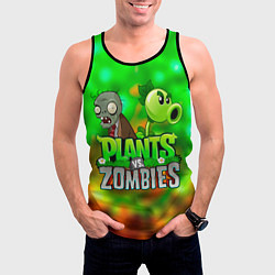 Майка-безрукавка мужская Plants vs Zombies горохострел и зомби, цвет: 3D-черный — фото 2