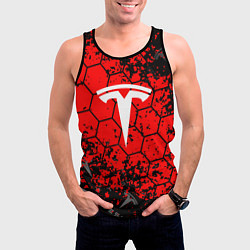 Майка-безрукавка мужская Tesla Logo соты, цвет: 3D-черный — фото 2