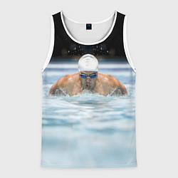 Майка-безрукавка мужская Плавание Пловец, цвет: 3D-белый
