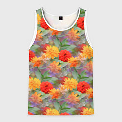 Майка-безрукавка мужская Желтые и красные садовые цветы, цвет: 3D-белый