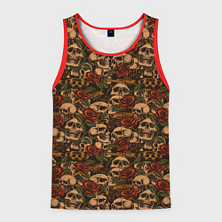 Майка-безрукавка мужская Черепа с оружием и розами, цвет: 3D-красный