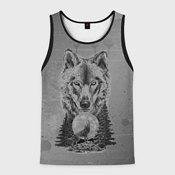 Майка-безрукавка мужская Волк в лесу!, цвет: 3D-черный