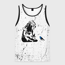 Майка-безрукавка мужская Banksy - Бэнкси девочка с птицей, цвет: 3D-черный