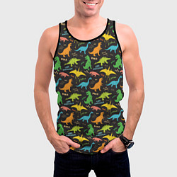 Майка-безрукавка мужская Разноцветные Динозавры, цвет: 3D-черный — фото 2