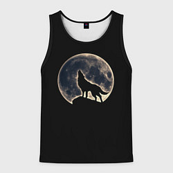 Майка-безрукавка мужская Силуэт волка под луной, цвет: 3D-черный