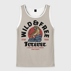 Майка-безрукавка мужская Дикий тигр на скале, цвет: 3D-белый