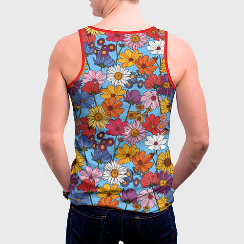 Мужская майка без рукавов Ромашки-лютики / 3D-Красный – фото 4