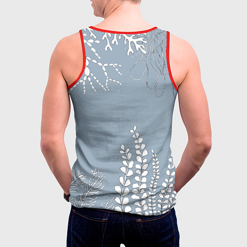 Мужская майка без рукавов Разноцветные акварельные рыбки и белые водоросли / 3D-Красный – фото 4