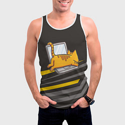 Майка-безрукавка мужская Котик лежит на ноутбуке, цвет: 3D-белый — фото 2