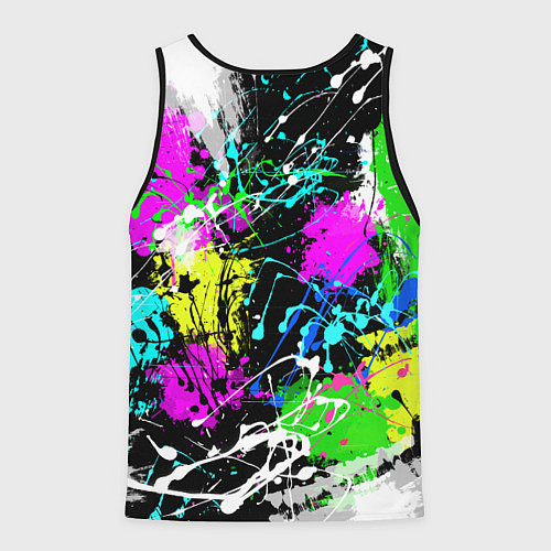 Мужская майка без рукавов Разноцветные пятна краски на черном фоне / 3D-Черный – фото 2
