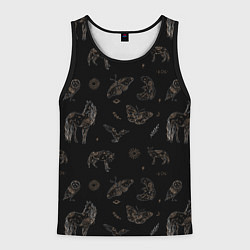Майка-безрукавка мужская Мистические животные волк птица бабочка лошадь, цвет: 3D-черный