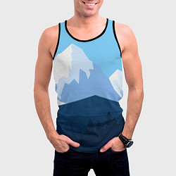 Майка-безрукавка мужская Горы, лес, канатная дорога, цвет: 3D-черный — фото 2