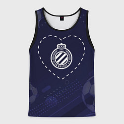 Майка-безрукавка мужская Лого Club Brugge в сердечке на фоне мячей, цвет: 3D-черный