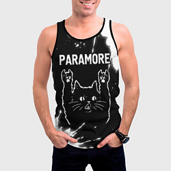 Майка-безрукавка мужская Группа Paramore и Рок Кот, цвет: 3D-черный — фото 2