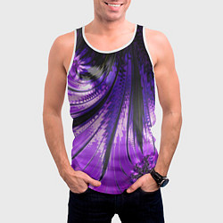Майка-безрукавка мужская Неоновый фрактал черный с фиолетовым Абстракция, цвет: 3D-белый — фото 2