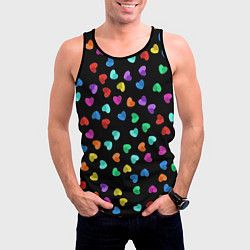 Майка-безрукавка мужская Сердечки разноцветные на черном, цвет: 3D-черный — фото 2