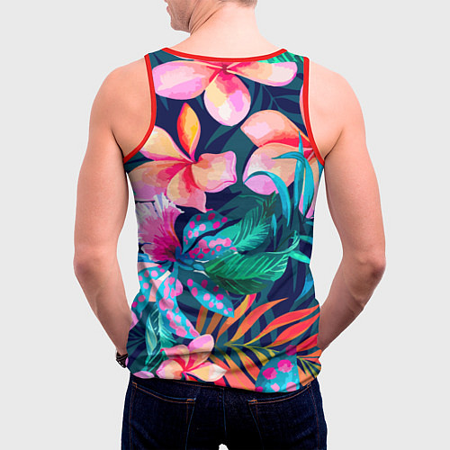 Мужская майка без рукавов Яркие тропические цветы Лето / 3D-Красный – фото 4