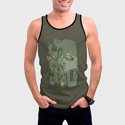Майка-безрукавка мужская Нежные акварельные листья, цвет: 3D-черный — фото 2