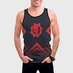 Майка-безрукавка мужская Красный Символ Gears of War на темном фоне со стре, цвет: 3D-черный — фото 2