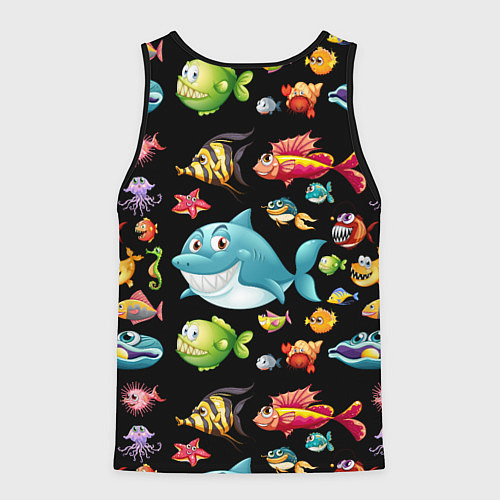 Мужская майка без рукавов Прикольная акула и другие жители океана / 3D-Черный – фото 2