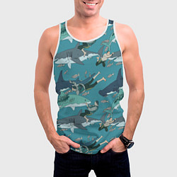 Майка-безрукавка мужская Ныряльщики и акулы - паттерн, цвет: 3D-белый — фото 2