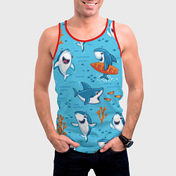 Майка-безрукавка мужская Прикольные акулята - паттерн, цвет: 3D-красный — фото 2