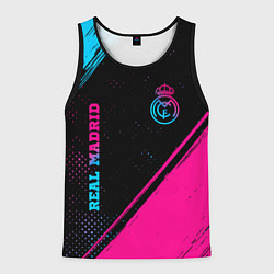 Майка-безрукавка мужская Real Madrid - neon gradient: символ и надпись верт, цвет: 3D-черный