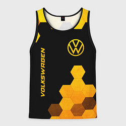 Майка-безрукавка мужская Volkswagen - gold gradient: символ и надпись верти, цвет: 3D-черный