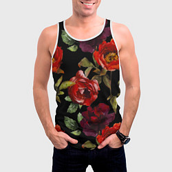 Майка-безрукавка мужская Цветы Нарисованные Розы На Чёрном Фоне, цвет: 3D-белый — фото 2