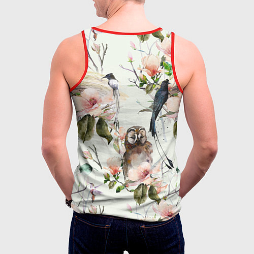 Мужская майка без рукавов Цветы Нарисованные Магнолии и Птицы / 3D-Красный – фото 4