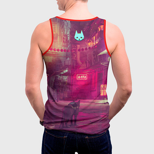 Мужская майка без рукавов Stray - cat & robot / 3D-Красный – фото 4