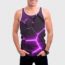 Майка-безрукавка мужская Фиолетовые неоновые геометрические плиты, цвет: 3D-белый — фото 2