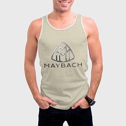 Майка-безрукавка мужская Maybach логотип на бежевой коже, цвет: 3D-белый — фото 2
