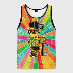 Майка-безрукавка мужская Барт Симпсон весь в татухах со скейтбордом, цвет: 3D-черный