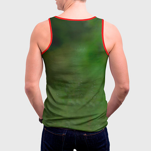 Мужская майка без рукавов Волк на фоне зелени / 3D-Красный – фото 4