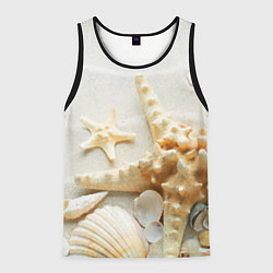 Майка-безрукавка мужская Морские звёзды и ракушки на океанском берегу, цвет: 3D-черный
