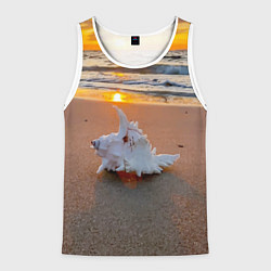 Майка-безрукавка мужская Ракушка на песочном берегу тихого океана, цвет: 3D-белый