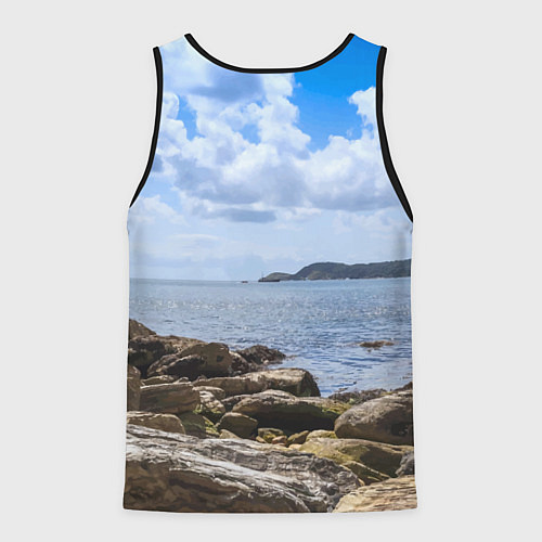 Мужская майка без рукавов Парусник на горизонте океана / 3D-Черный – фото 2