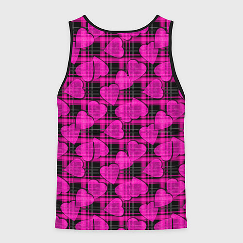 Мужская майка без рукавов Black and pink hearts pattern on checkered / 3D-Черный – фото 2