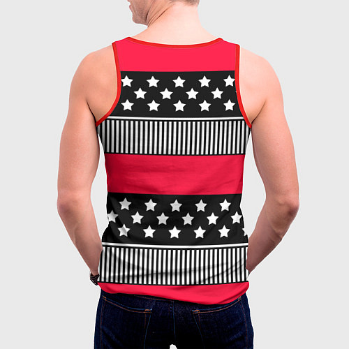 Мужская майка без рукавов Red and black pattern with stripes and stars / 3D-Красный – фото 4