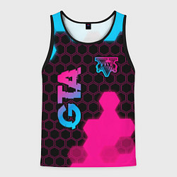 Майка-безрукавка мужская GTA - neon gradient: надпись, символ, цвет: 3D-черный