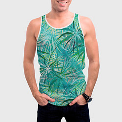 Майка-безрукавка мужская Тропические листья на зеленом фоне, цвет: 3D-белый — фото 2