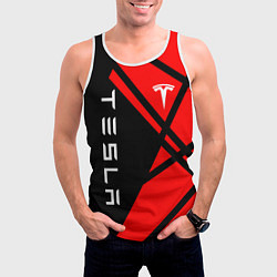 Майка-безрукавка мужская Тесла - Красная абстракция, цвет: 3D-белый — фото 2