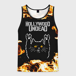 Майка-безрукавка мужская Hollywood Undead рок кот и огонь, цвет: 3D-черный