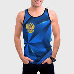 Майка-безрукавка мужская Герб РФ на синем объемном фоне, цвет: 3D-черный — фото 2
